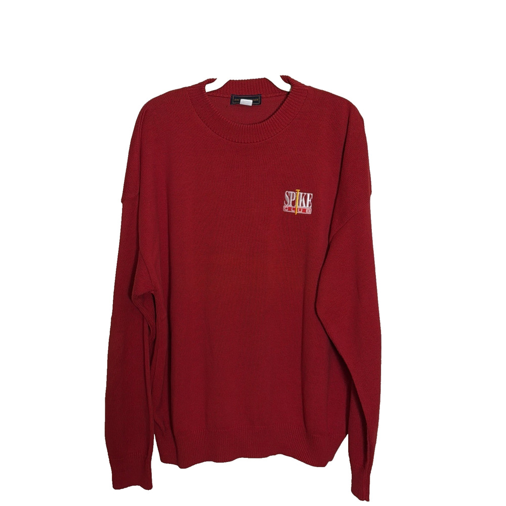 Andrew Rohan Crewneck Embroidered Sweater Men"s Red Knit Spike Club Size XXL